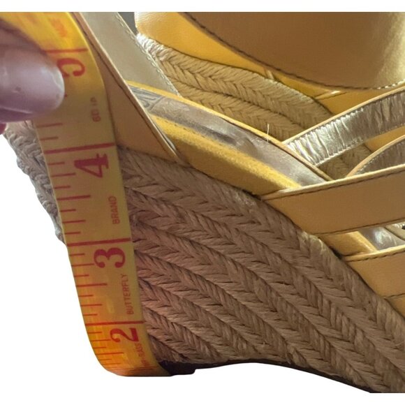 Sofft Euro Soft Espadrille High Heel Wedge Mustard Yellow Leather Sandal 9.5 - Picture 5 of 8